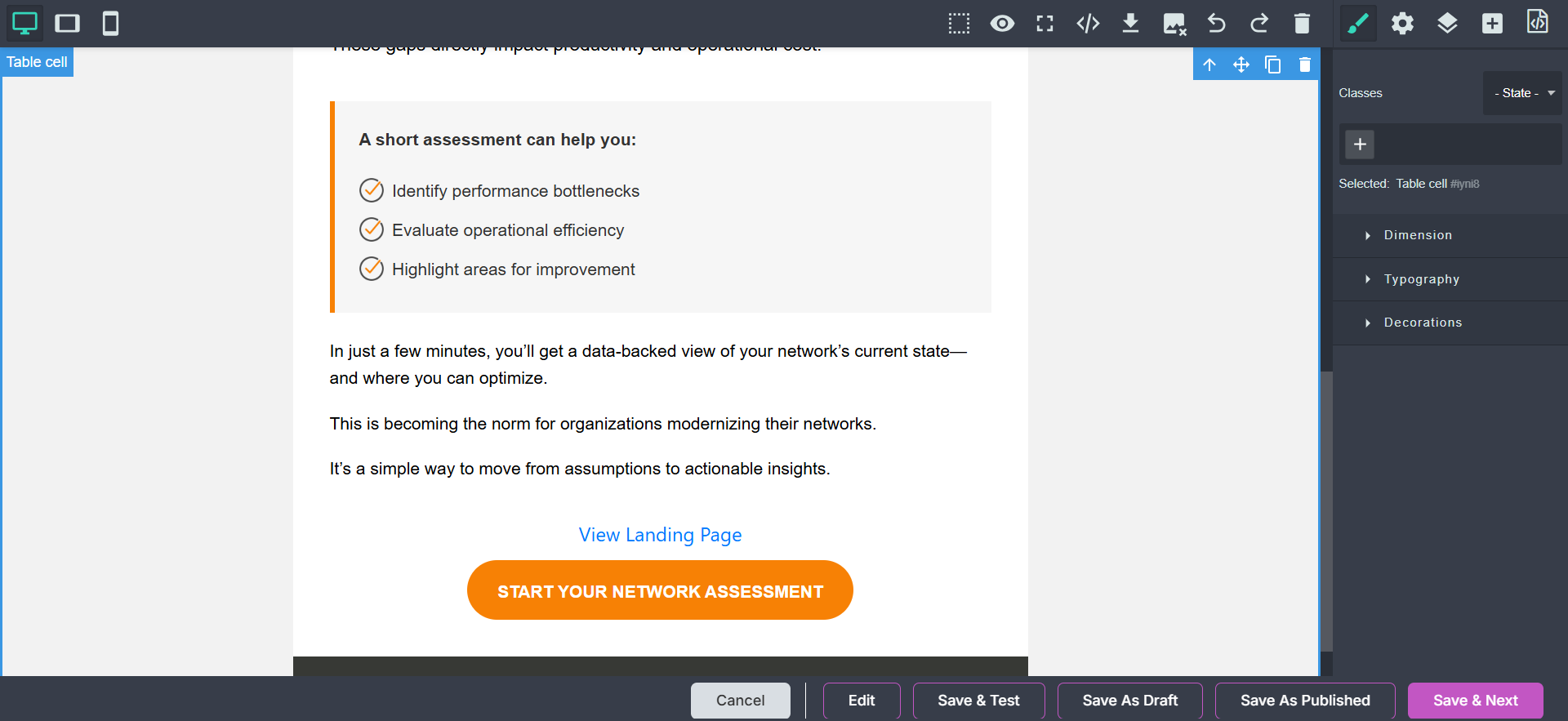 Managing landing pages in email